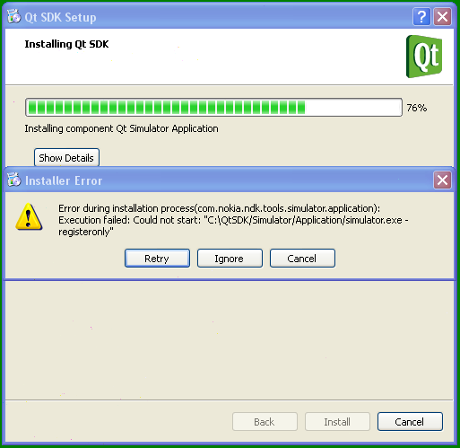 Qt SDK install first error